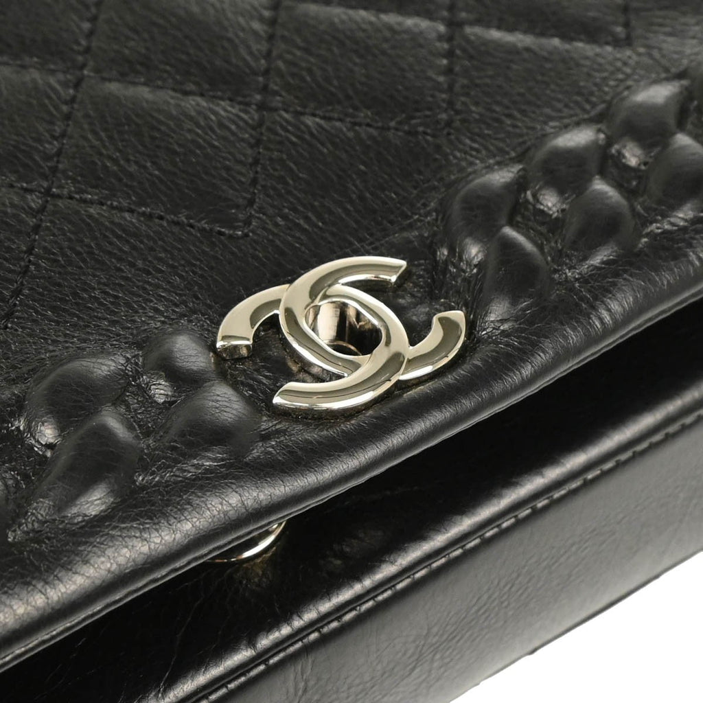 Chanel Embossed Braid Cc Chain Flap Quilted Leather Black Leather Shoulder Bag Bag (Pre-Owned)