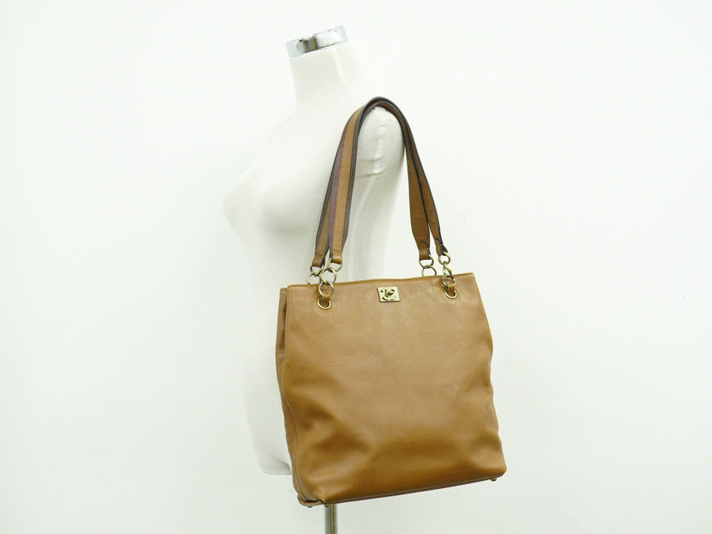 Chanel Vintage Cc Tote Leather Brown Leather Tote Bag Bag (Pre-Owned)