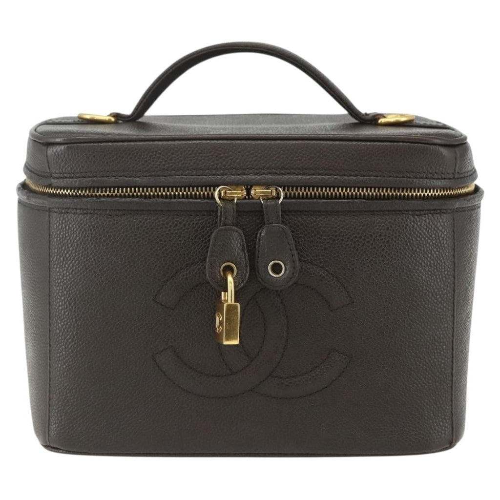 Chanel Vintage Timeless Vanity Case Caviar Brown Leather Handbag (Pre-Owned)