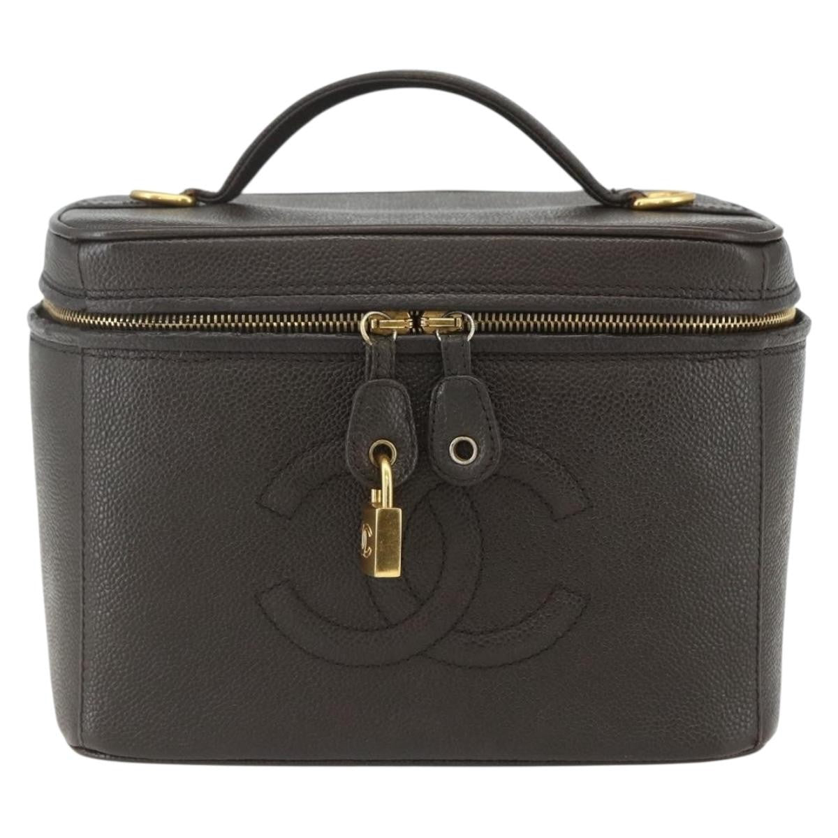 Chanel Vintage Timeless Vanity Case Caviar Brown Leather Handbag (Pre-Owned)