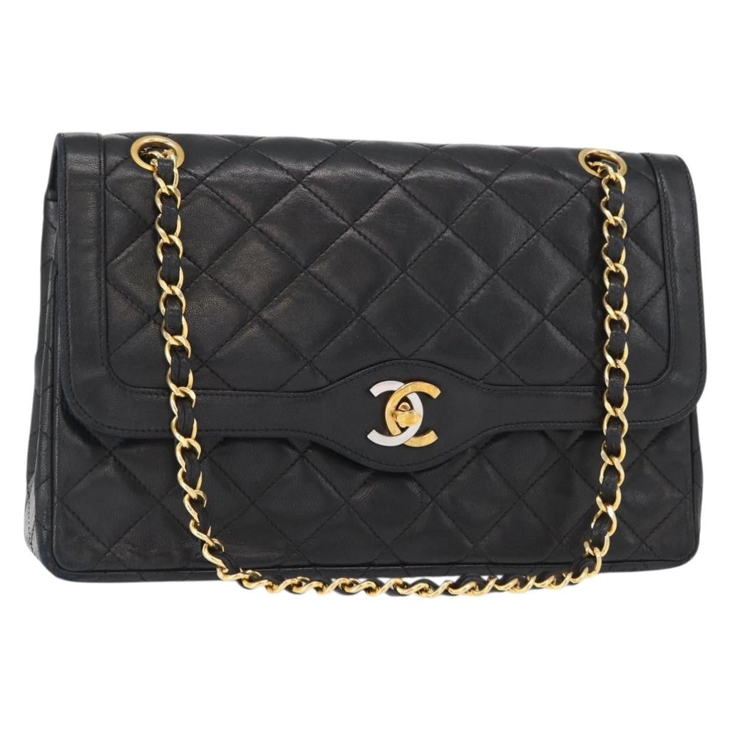 Chanel Vintage Two Tone Cc Flap Bag Quilted Lambskin Black Leather Shoulder Bag Bag (Pre-Owned)