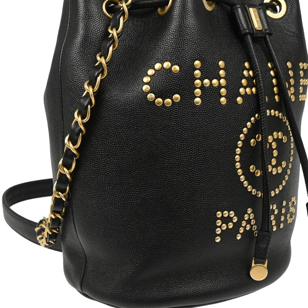 Chanel Deauville Drawstring Bucket Bag Studded Caviar Black Leather Shoulder Bag Bag (Pre-Owned)