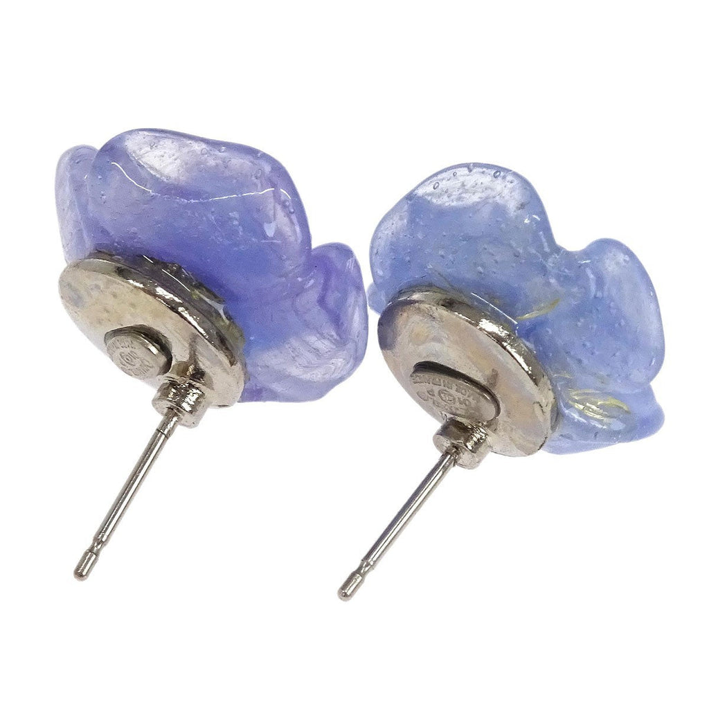 Chanel Vintage Cc Camellia Clip-On Earrings Resin Silver Silver_Plated Earrings Jewelry (Pre-Owned)