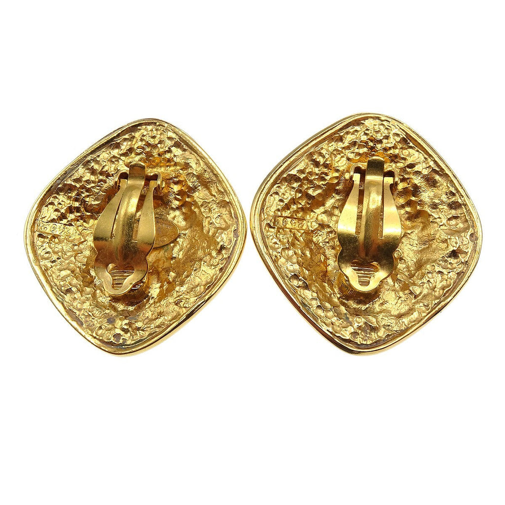 Chanel Vintage Diamond Clip-On Earrings Gold-Plated Gold Gold_Plated Earrings Jewelry (Pre-Owned)