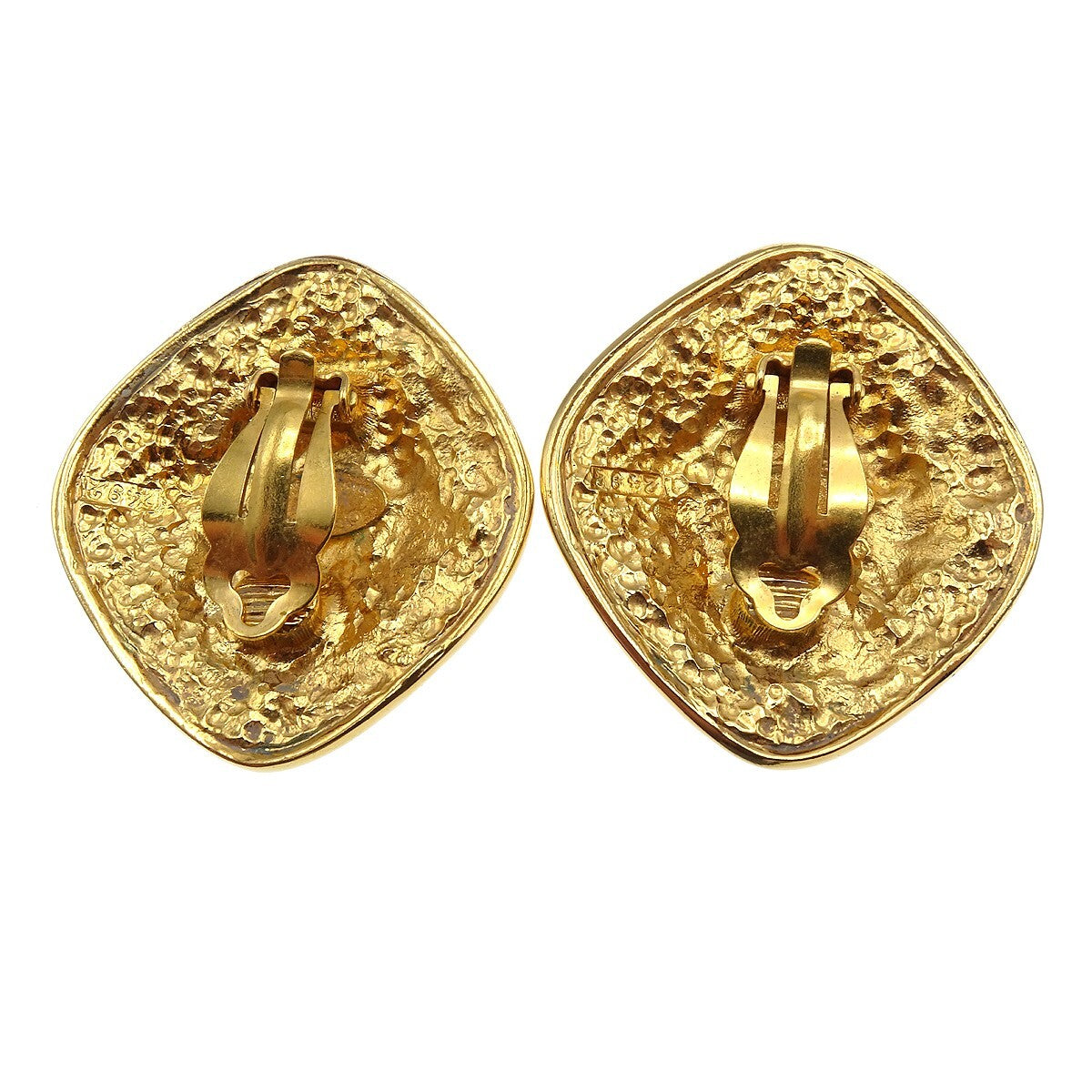 Chanel Vintage Diamond Clip-On Earrings Gold-Plated Gold Gold_Plated Earrings Jewelry (Pre-Owned)