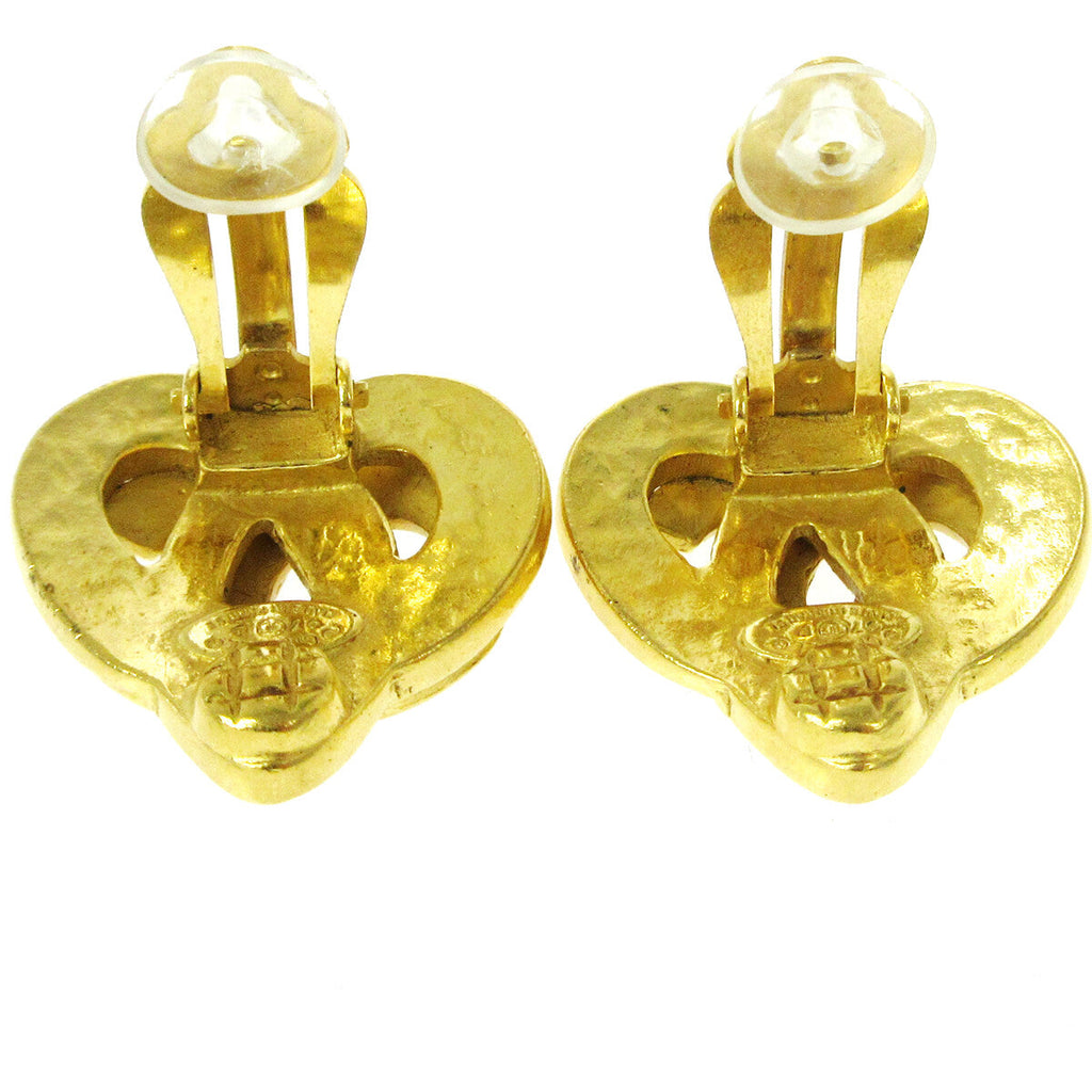 Chanel Vintage Cc Heart Clip-On Earrings Metal Gold Gold Earrings Jewelry (Pre-Owned)