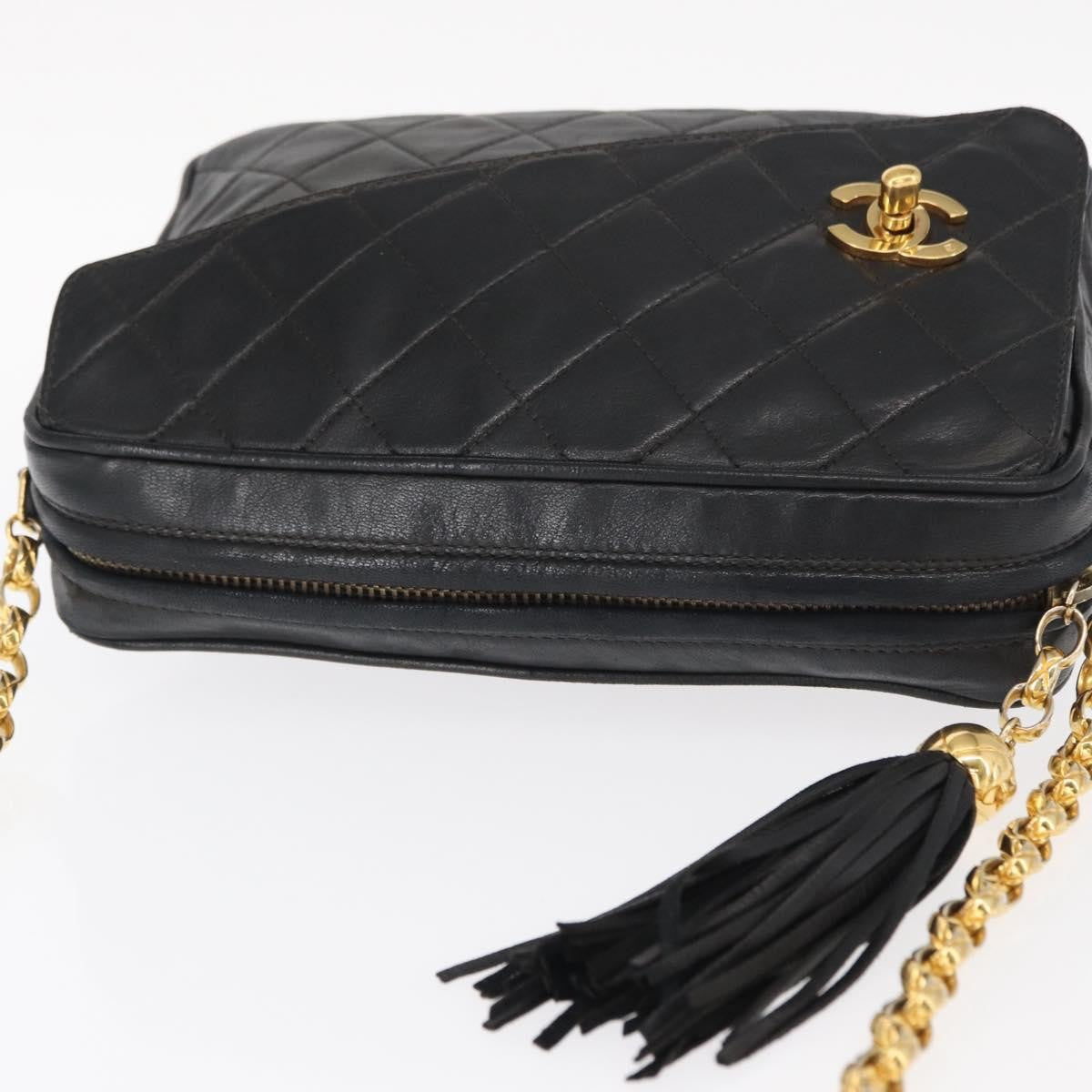 Chanel Cc Chain & Tassel Front Pocket Camera Bag Quilted Lambskin Black Leather Shoulder Bag Bag (Pre-Owned)