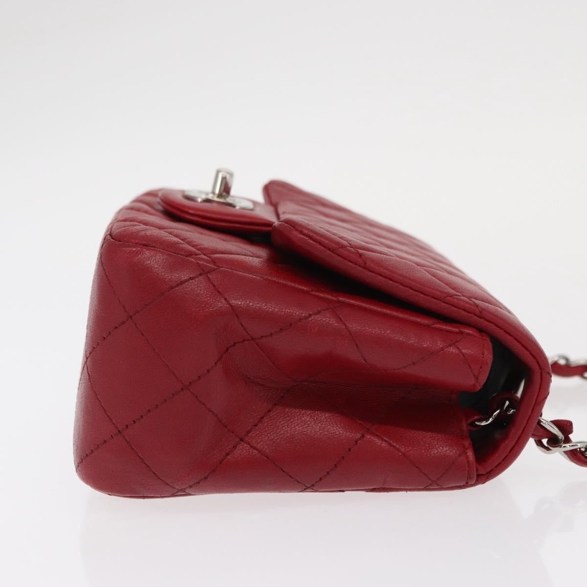 Chanel Square Classic Single Flap Bag Quilted Lambskin Red Leather Shoulder Bag Bag (Pre-Owned)