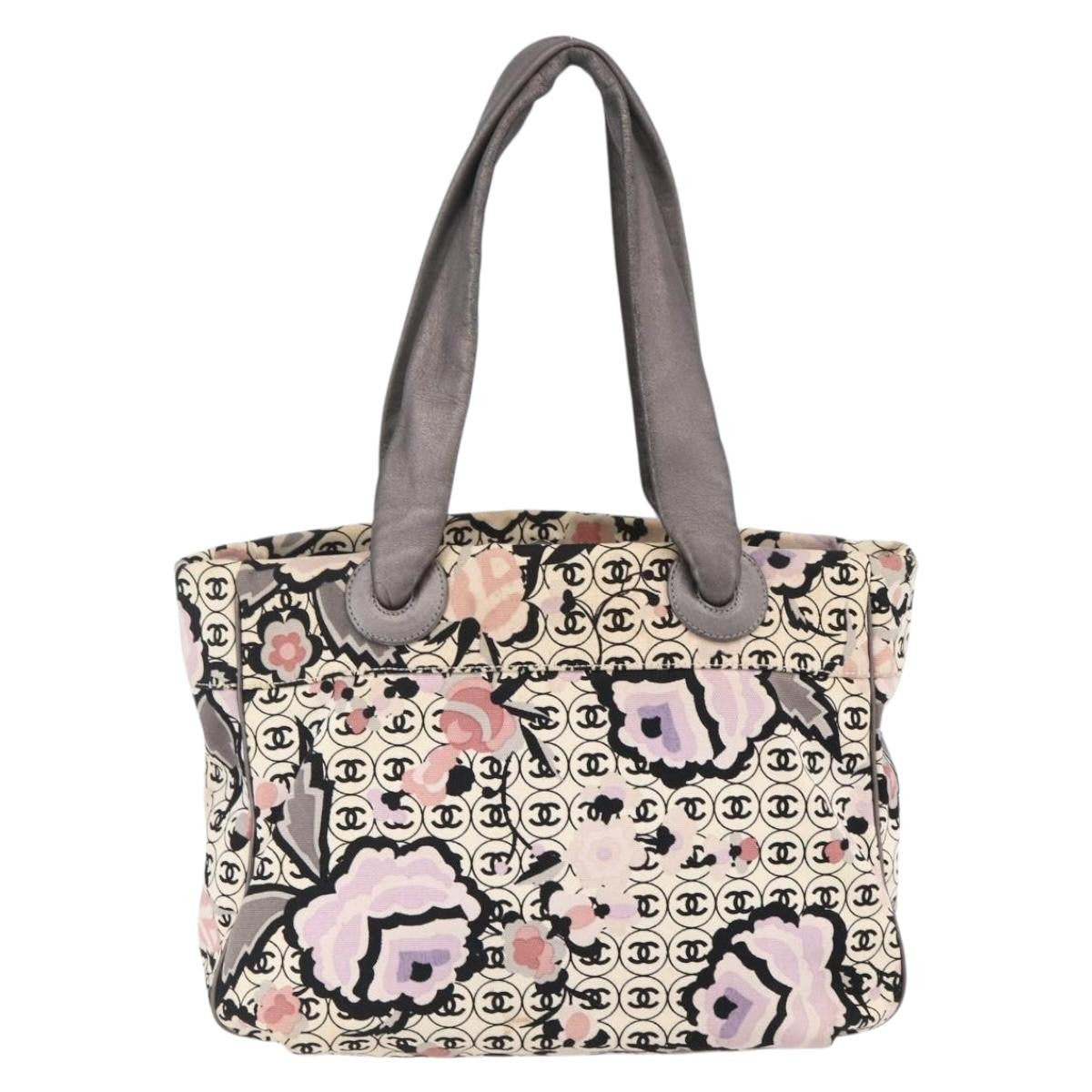 Chanel Vintage Floral Tote Canvas Beige Canvas Tote Bag Bag (Pre-Owned)
