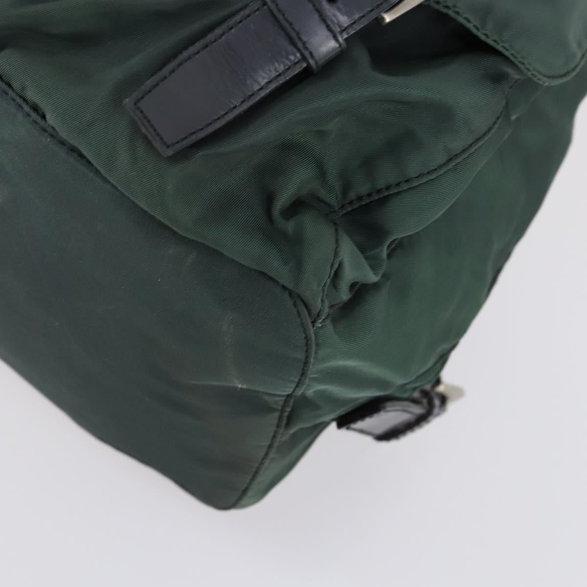Prada Vela Double Front Pocket Backpack Tessuto With Saffiano Leather Green Nylon Backpack Bag (Pre-Owned)