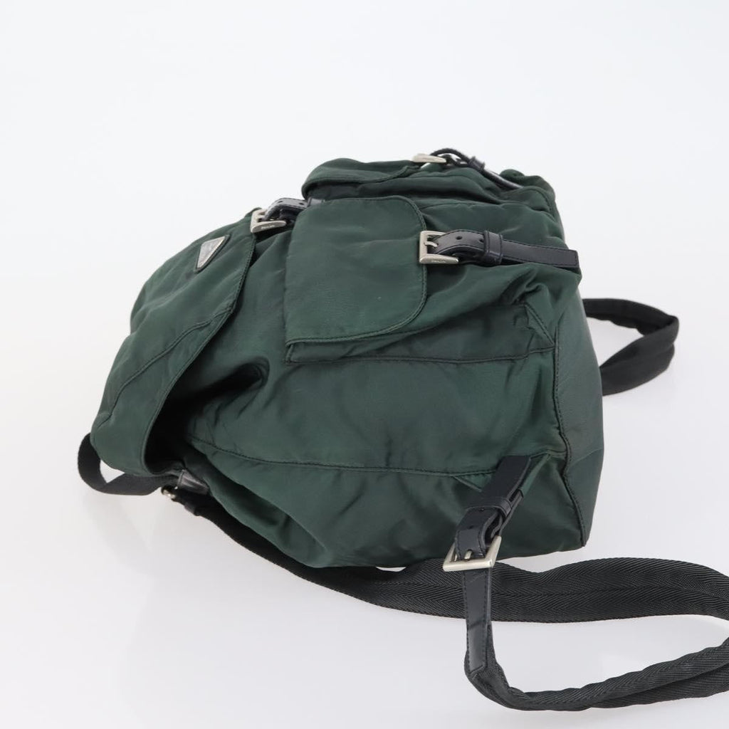 Prada Vela Double Front Pocket Backpack Tessuto With Saffiano Leather Green Nylon Backpack Bag (Pre-Owned)