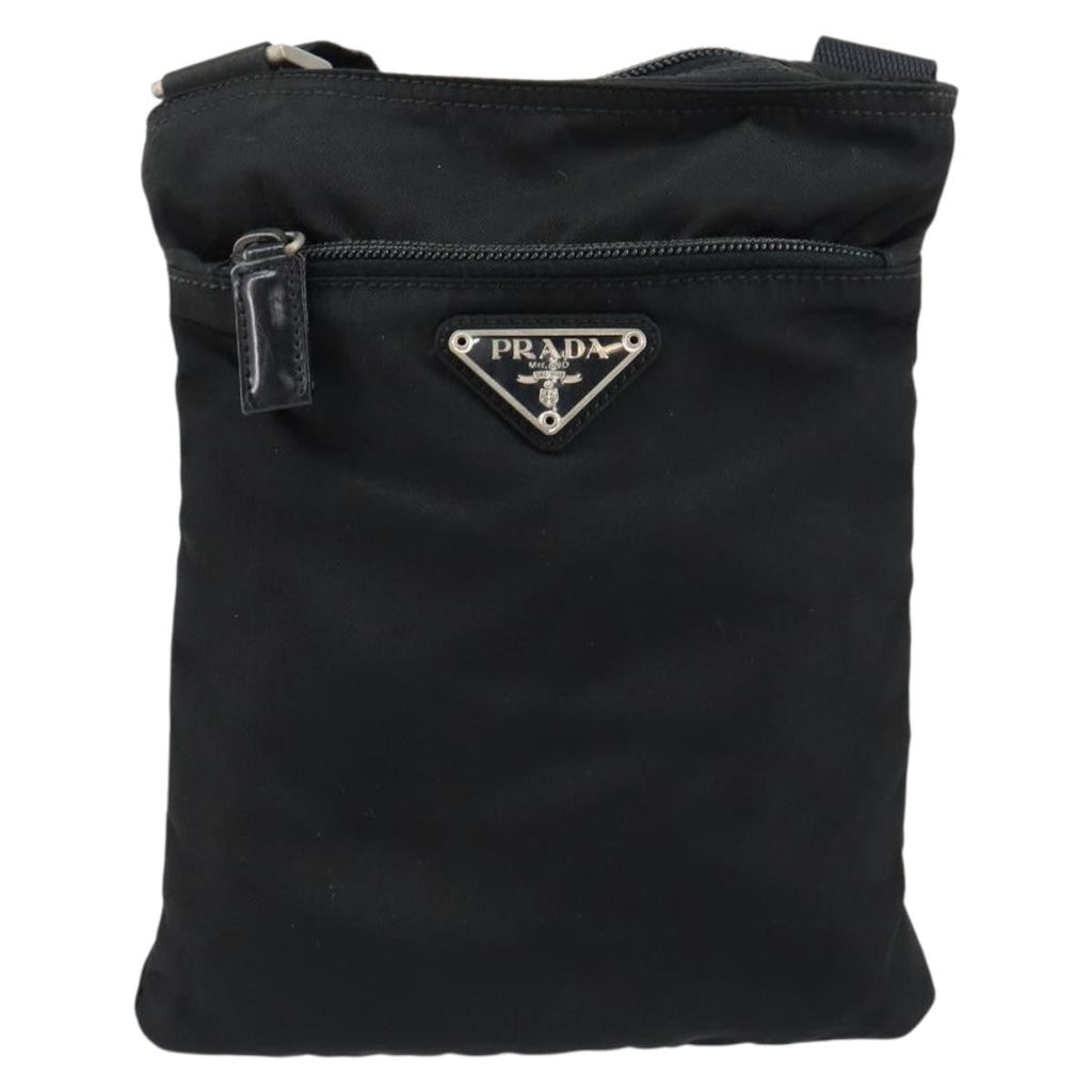 Prada Front Zip Convertible Flat Messenger Tessuto With Leather Black Nylon Shoulder Bag Bag (Pre-Owned)