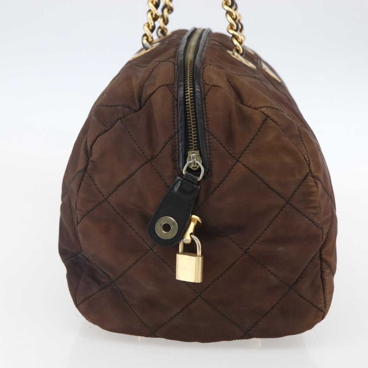 Prada Vintage Chain Handbag Tessuto Brown Nylon Handbag (Pre-Owned)