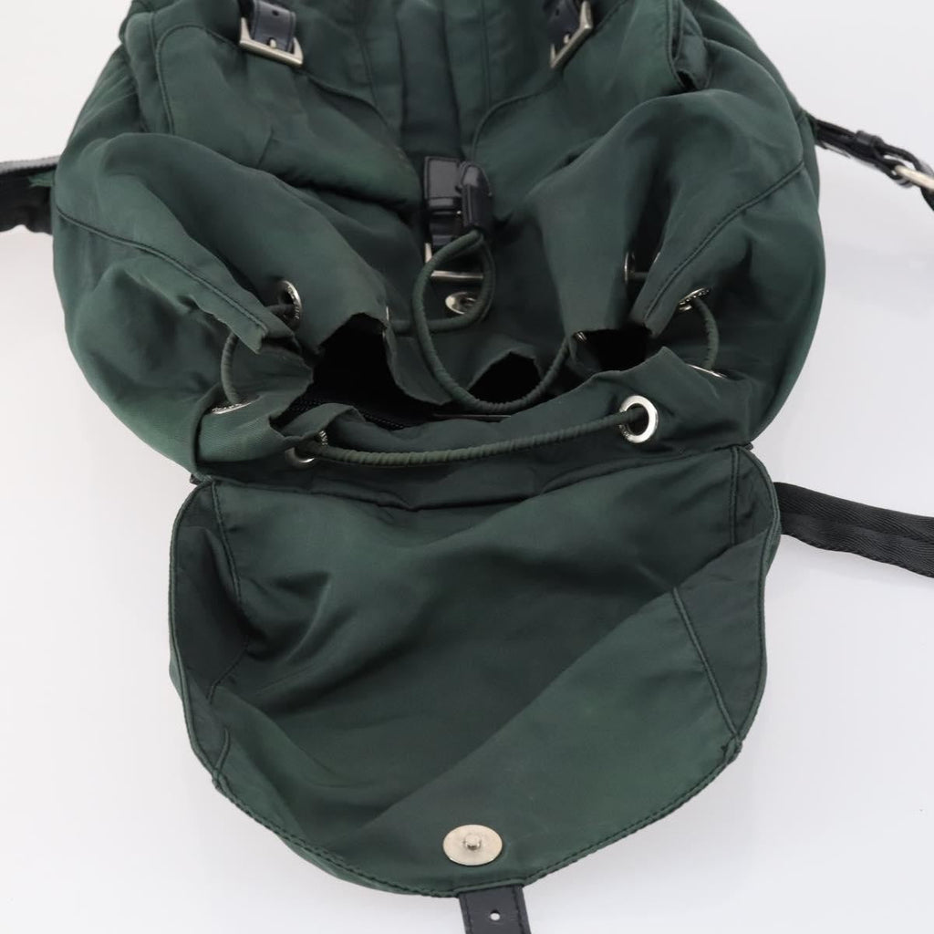 Prada Vela Double Front Pocket Backpack Tessuto With Saffiano Leather Green Nylon Backpack Bag (Pre-Owned)