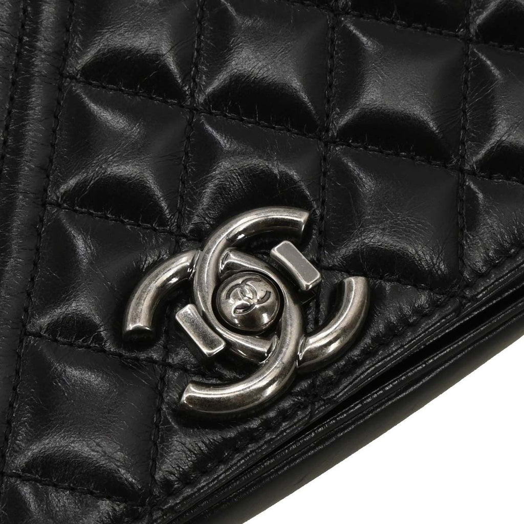 Chanel Coco Boy Flap Bag Quilted Aged Calfskin Black Leather Shoulder Bag Bag (Pre-Owned)