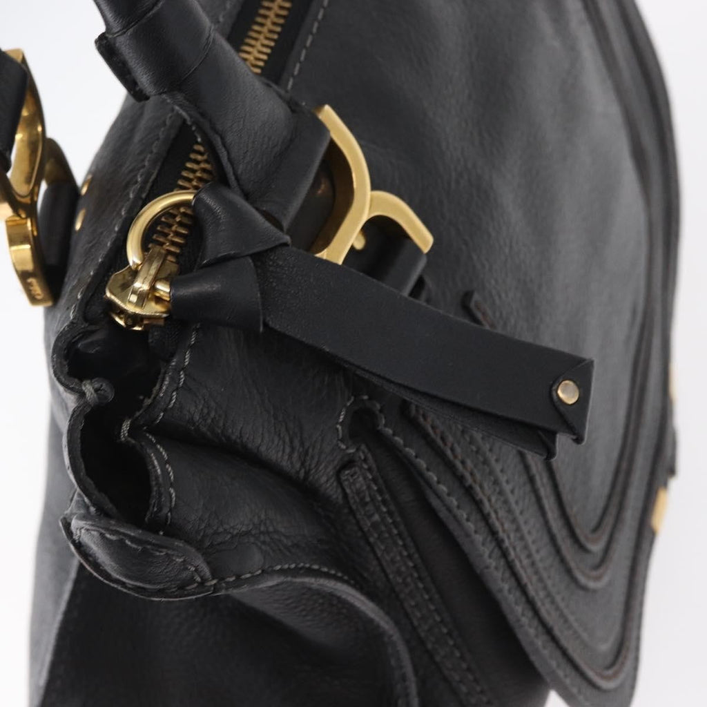 Chloe Marcie Satchel Leather Black Leather Handbag (Pre-Owned)
