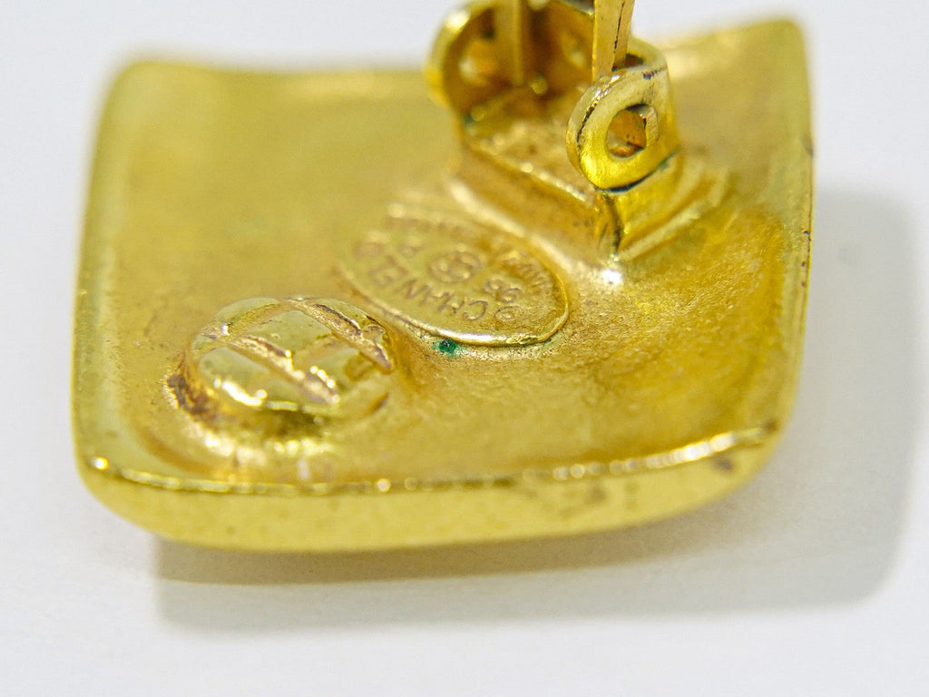 Chanel Vintage Cc Square Clip-On Earrings Metal Gold Gold_Plated Earrings Jewelry (Pre-Owned)