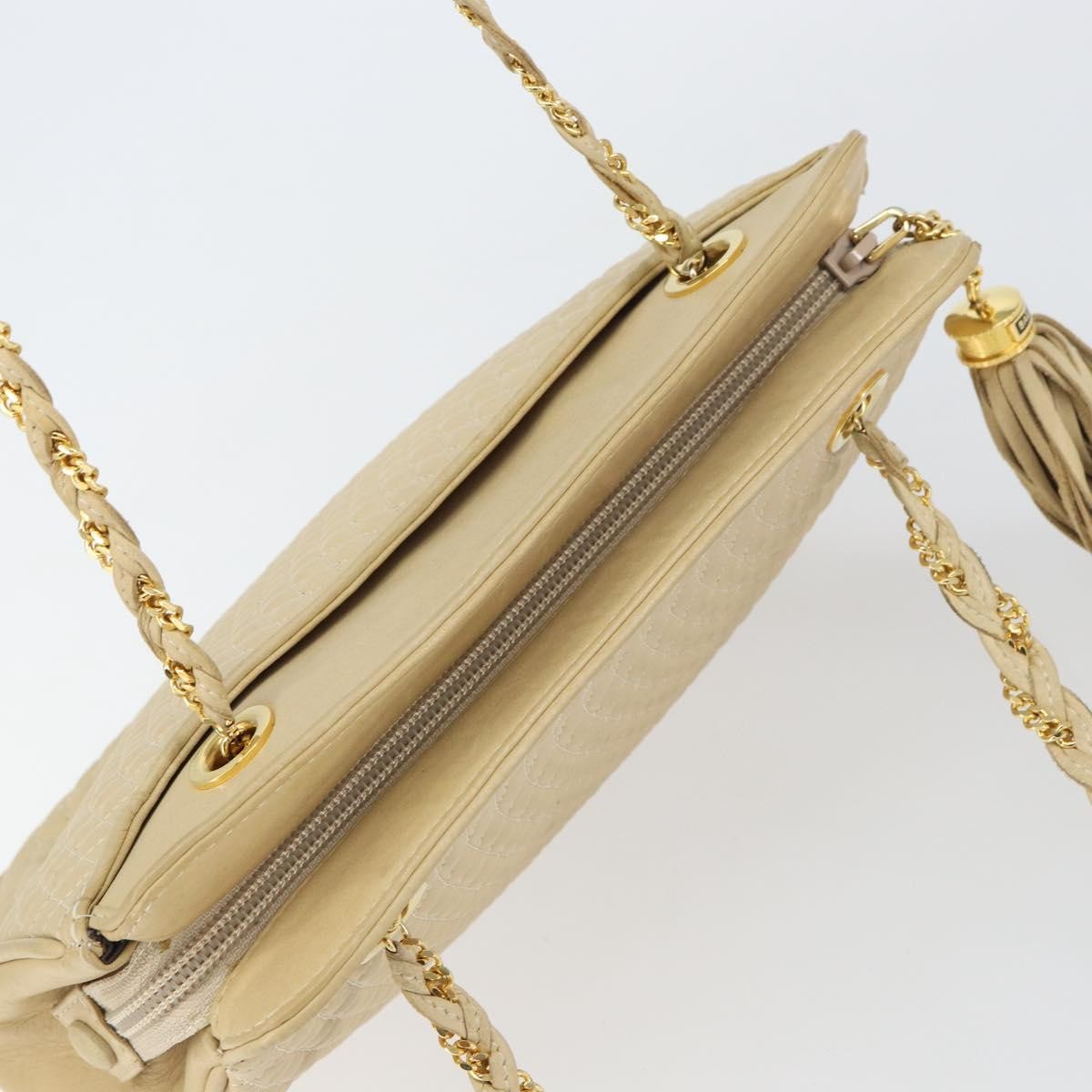 Bally Vintage Chain Shoulder Bag Quilted Leather Beige Leather Shoulder Bag Bag (Pre-Owned)
