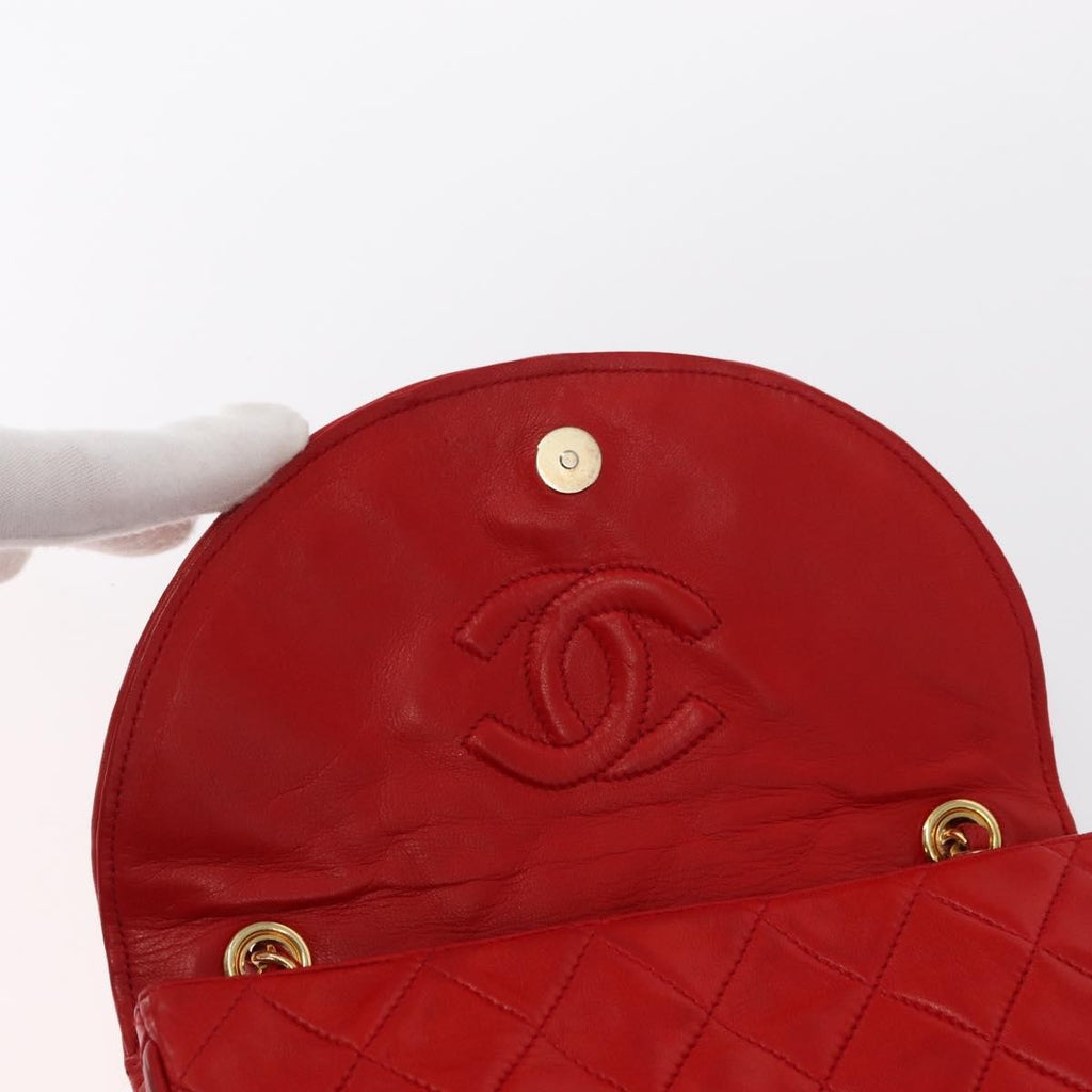 Chanel Camellia Rounded Clutch Satin And Leather Red Leather Shoulder Bag Bag (Pre-Owned)
