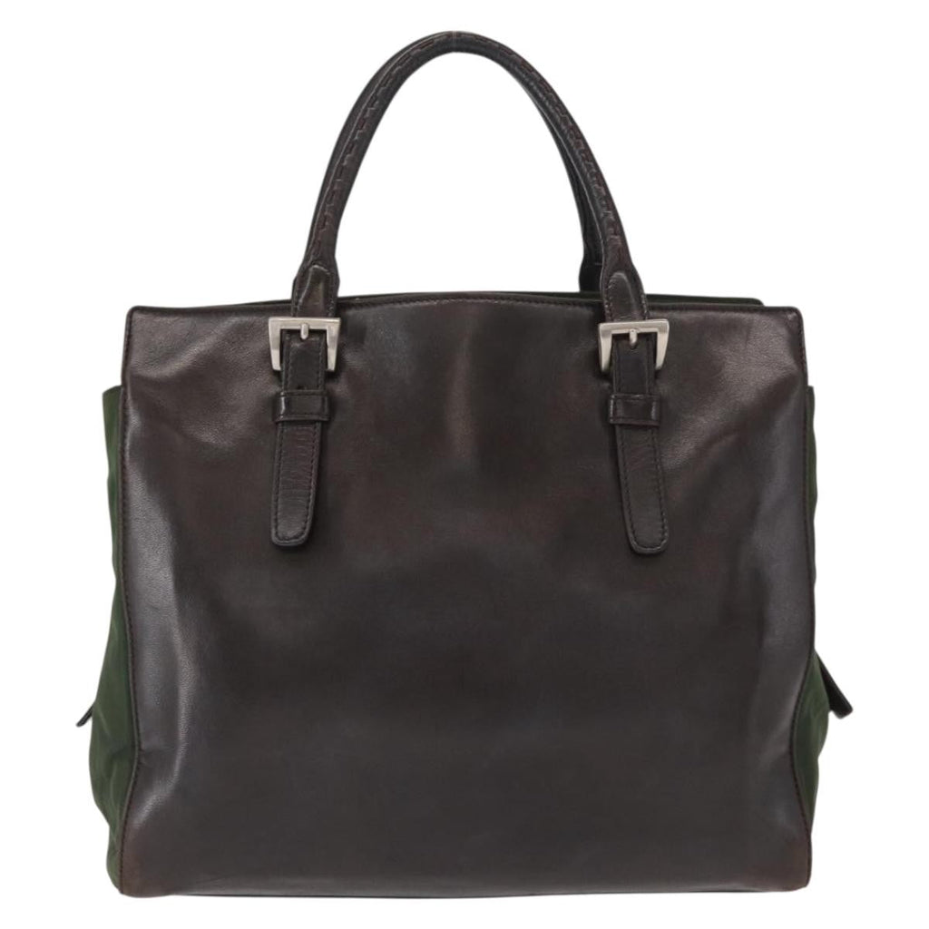 Prada Vintage Tote Tessuto With Leather Brown Nylon Tote Bag Bag (Pre-Owned)