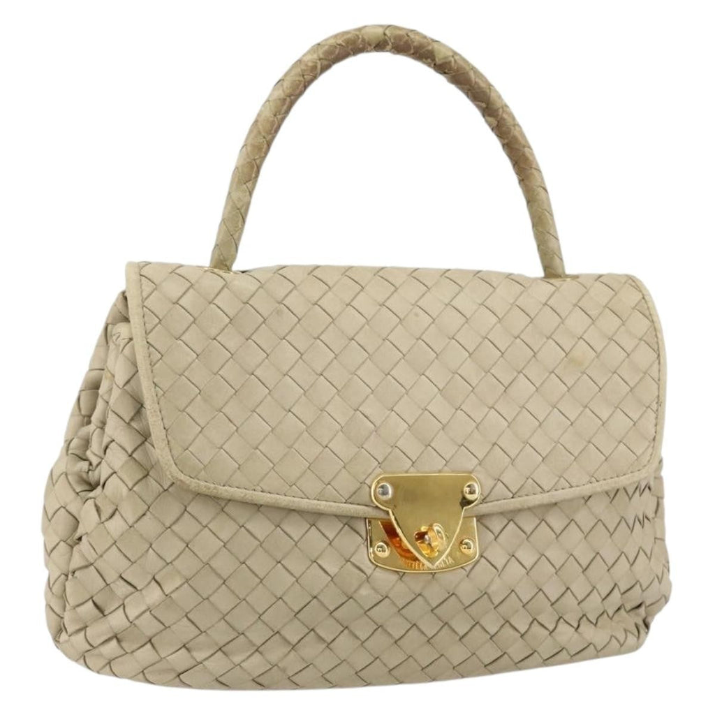 Bottega Veneta Intrecciato Handbag Leather Beige Leather Handbag (Pre-Owned)