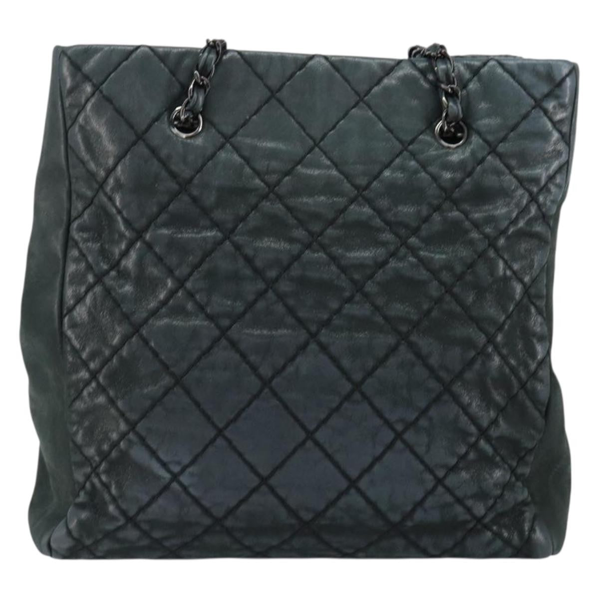 Chanel Cc Charm Tote Quilted Iridescent Calfskin Green Leather Tote Bag Bag (Pre-Owned)