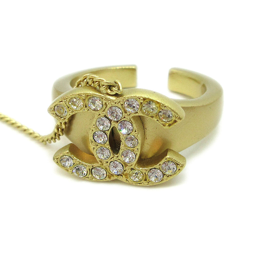 Chanel Logo Bangle With Chain Attached Cc Ring Metal With Crystal Gold Gold_Plated Bracelet Jewelry (Pre-Owned)