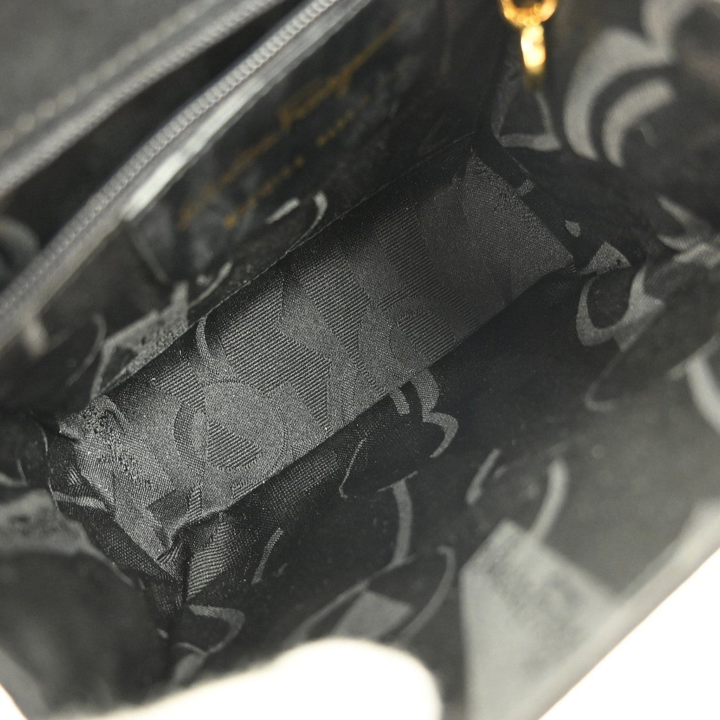 Salvatore Ferragamo Vintage Vara Bow Handle Shoulder Bag Suede Black Suede Handbag (Pre-Owned)