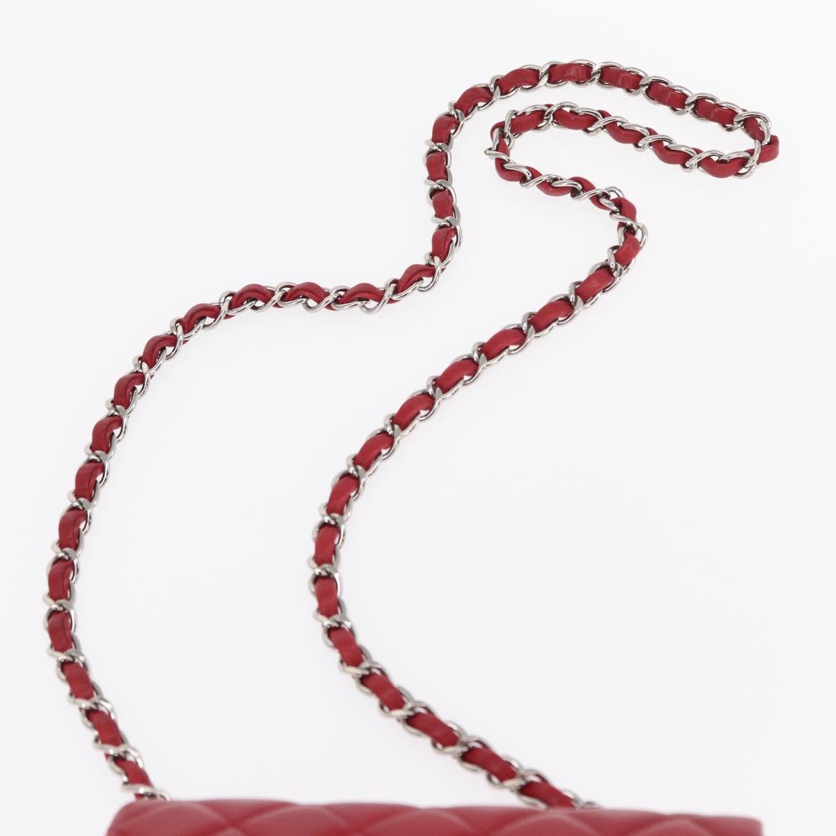 Chanel Square Classic Single Flap Bag Quilted Lambskin Red Leather Shoulder Bag Bag (Pre-Owned)