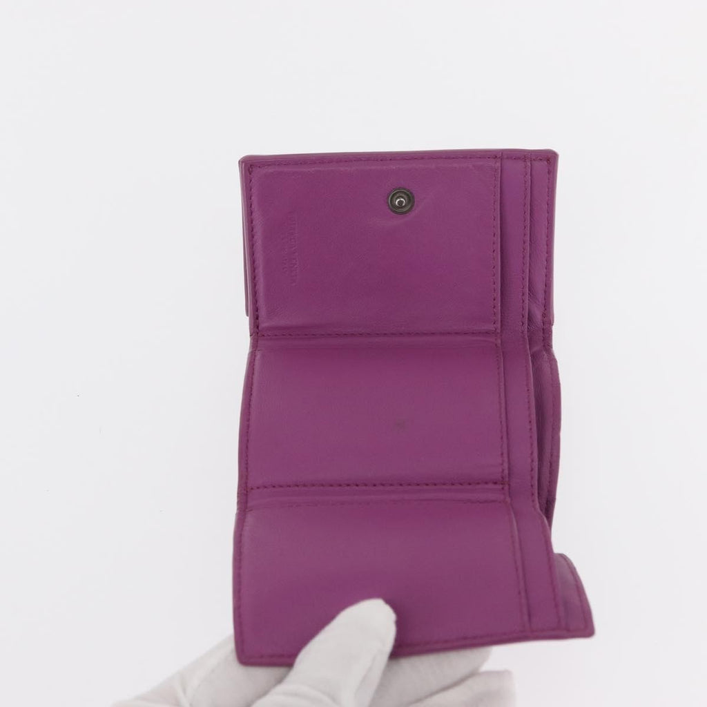 Bottega Veneta Trifold Wallet Intrecciato Leather Purple Leather Wallets Accessory (Pre-Owned)