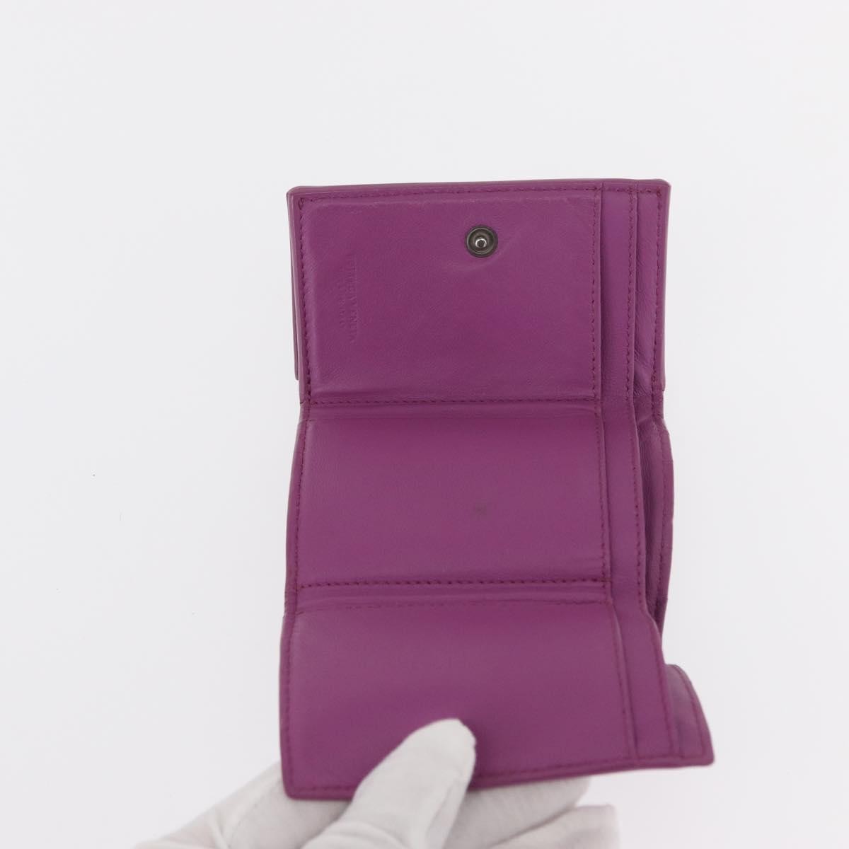 Bottega Veneta Trifold Wallet Intrecciato Leather Purple Leather Wallets Accessory (Pre-Owned)