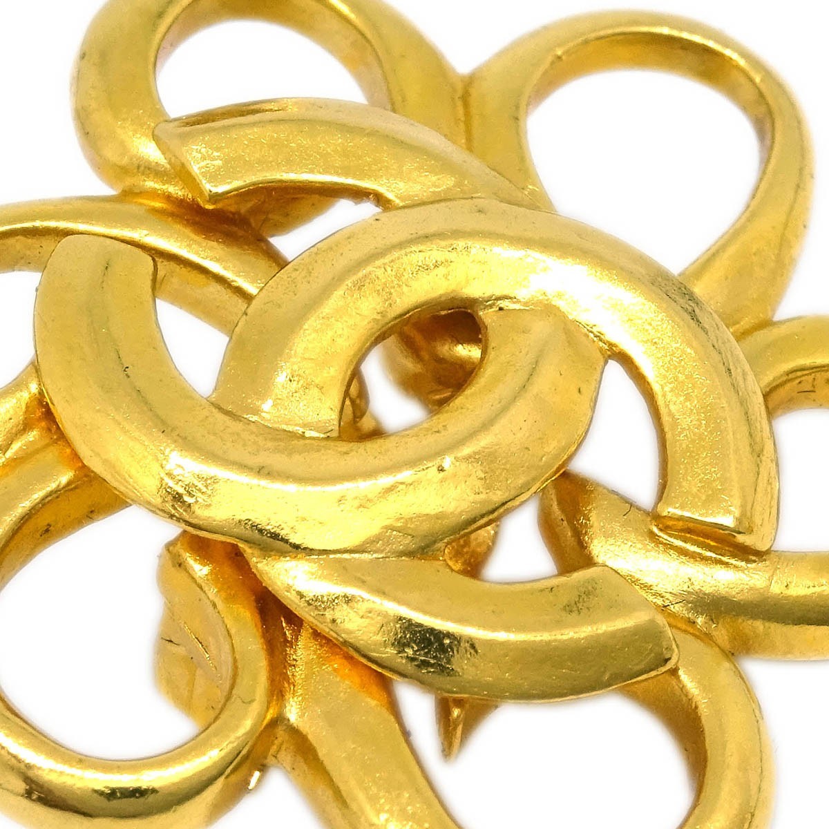 Chanel Vintage Cc Flower Clip-On Earrings Metal Gold Gold_Plated Earrings Jewelry (Pre-Owned)
