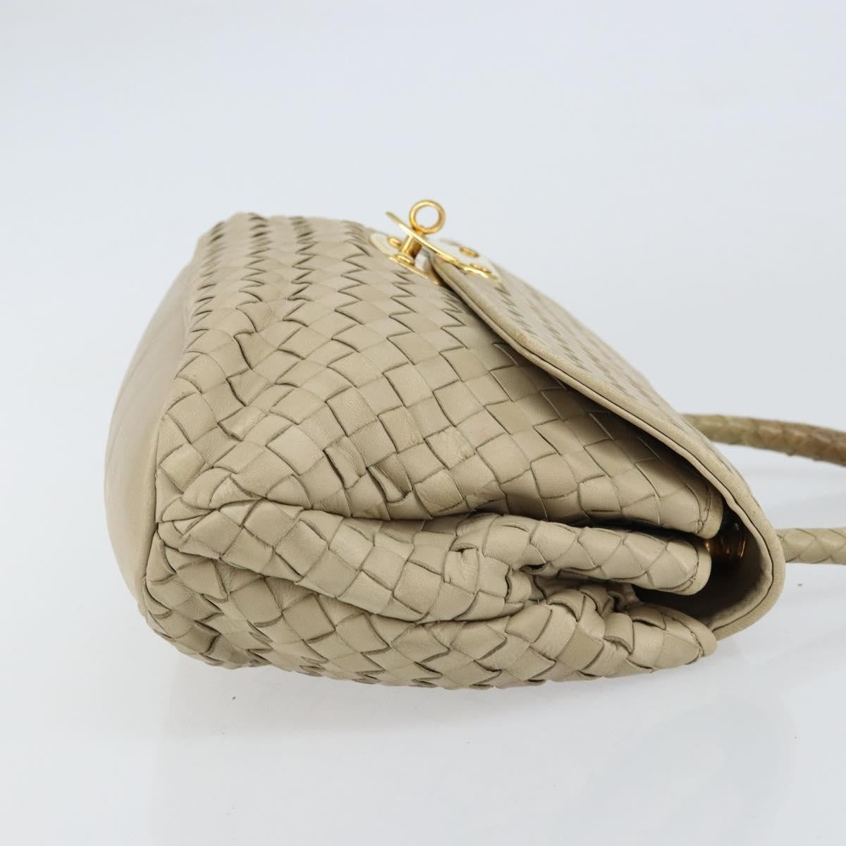 Bottega Veneta Intrecciato Handbag Leather Beige Leather Handbag (Pre-Owned)
