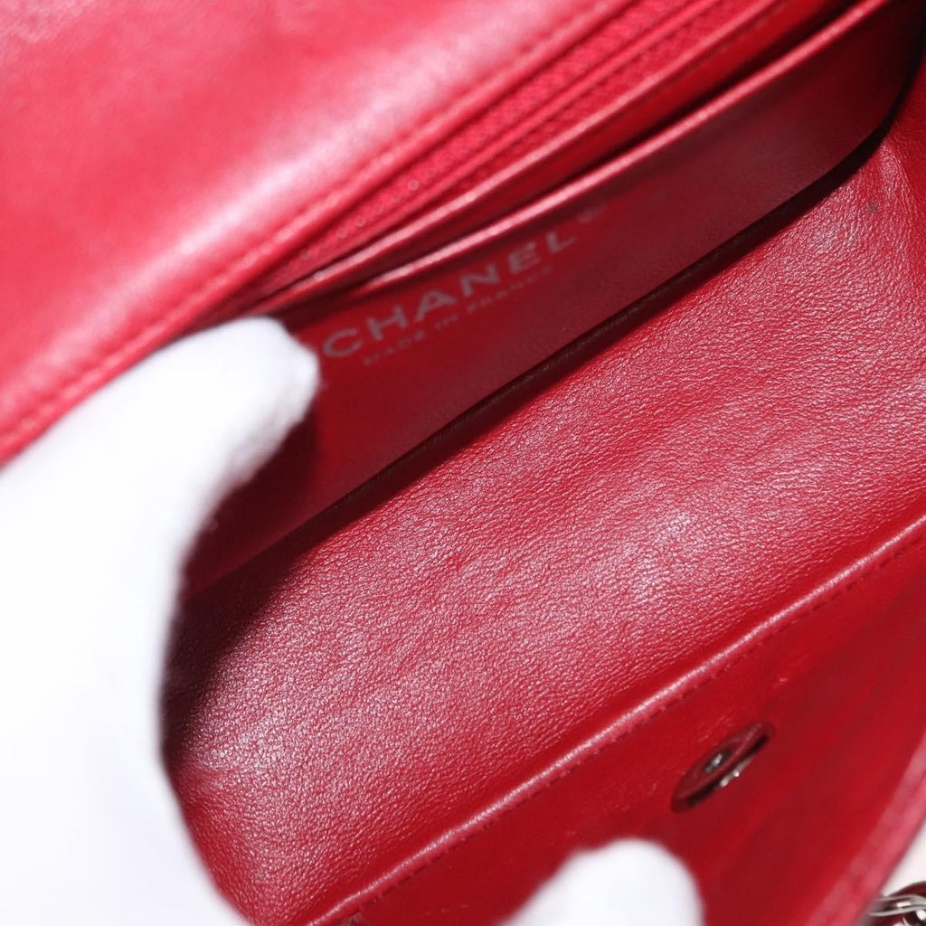Chanel Square Classic Single Flap Bag Quilted Lambskin Red Leather Shoulder Bag Bag (Pre-Owned)