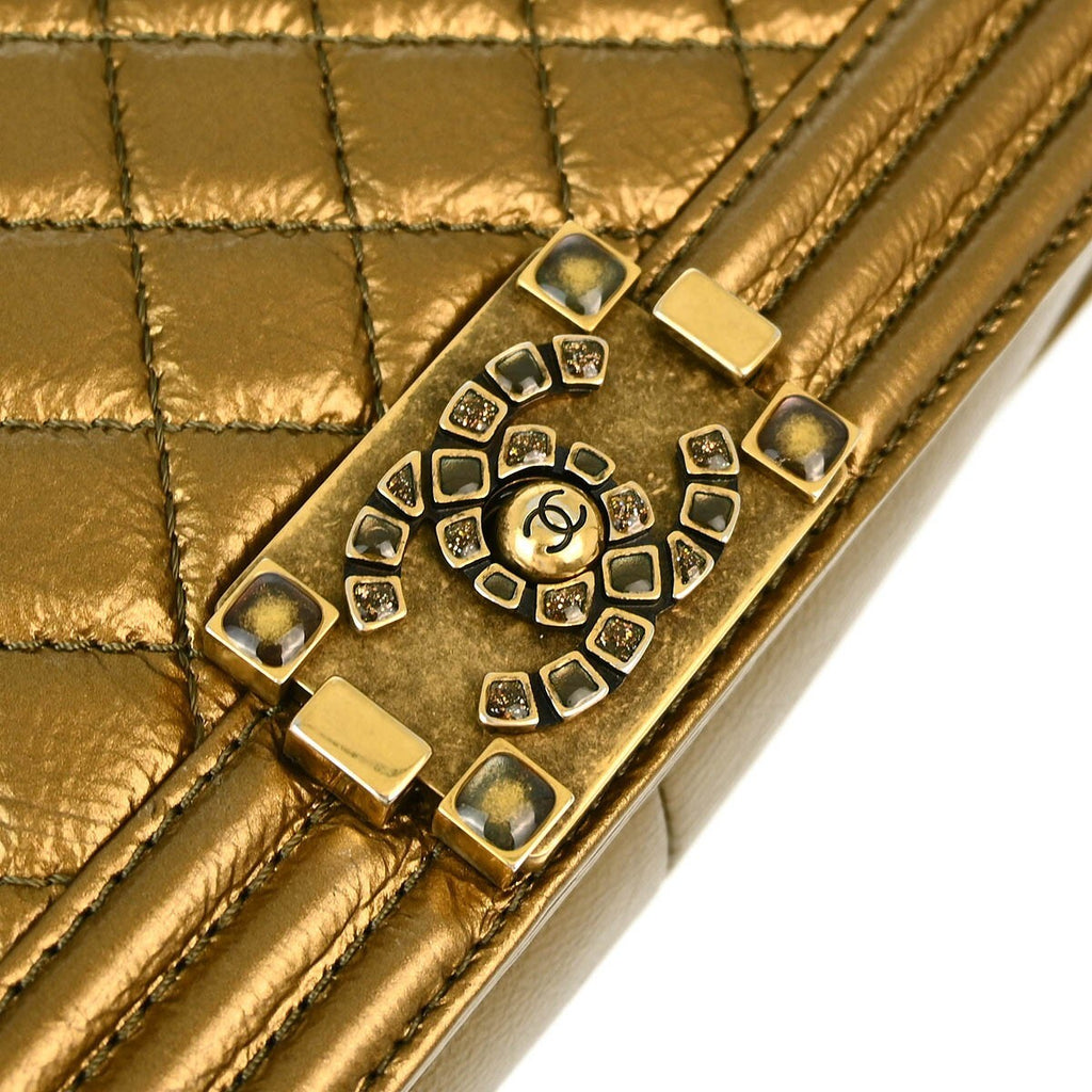 Chanel Boy Flap Bag Quilted Calfskin Gold Leather Shoulder Bag Bag (Pre-Owned)