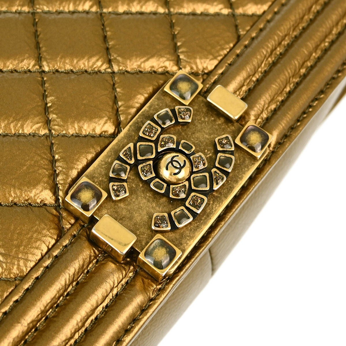 Chanel Boy Flap Bag Quilted Calfskin Gold Leather Shoulder Bag Bag (Pre-Owned)
