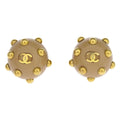 Chanel Vintage Cc Round Cutout Clip-On Earrings Metal Beige Gold_Plated Earrings Jewelry (Pre-Owned)