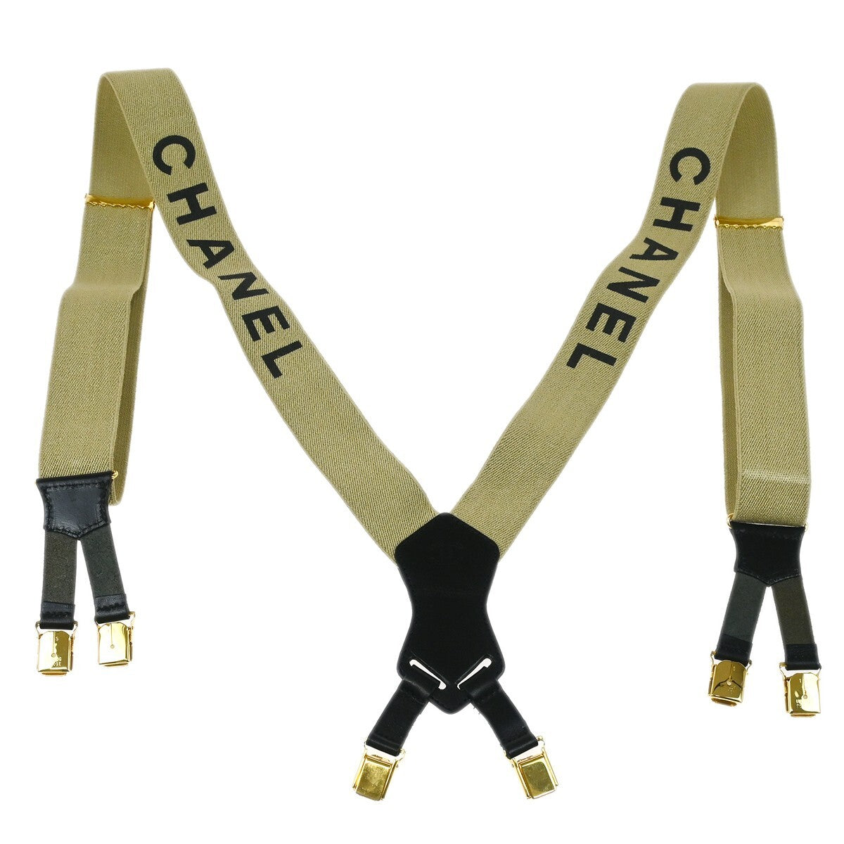 Chanel Logo Suspenders Canvas Beige Canvas Belts Accessory (Pre-Owned)
