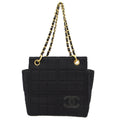 Chanel Chocolate Bar Chain Tote Quilted Jersey Black Cotton Handbag (Pre-Owned)