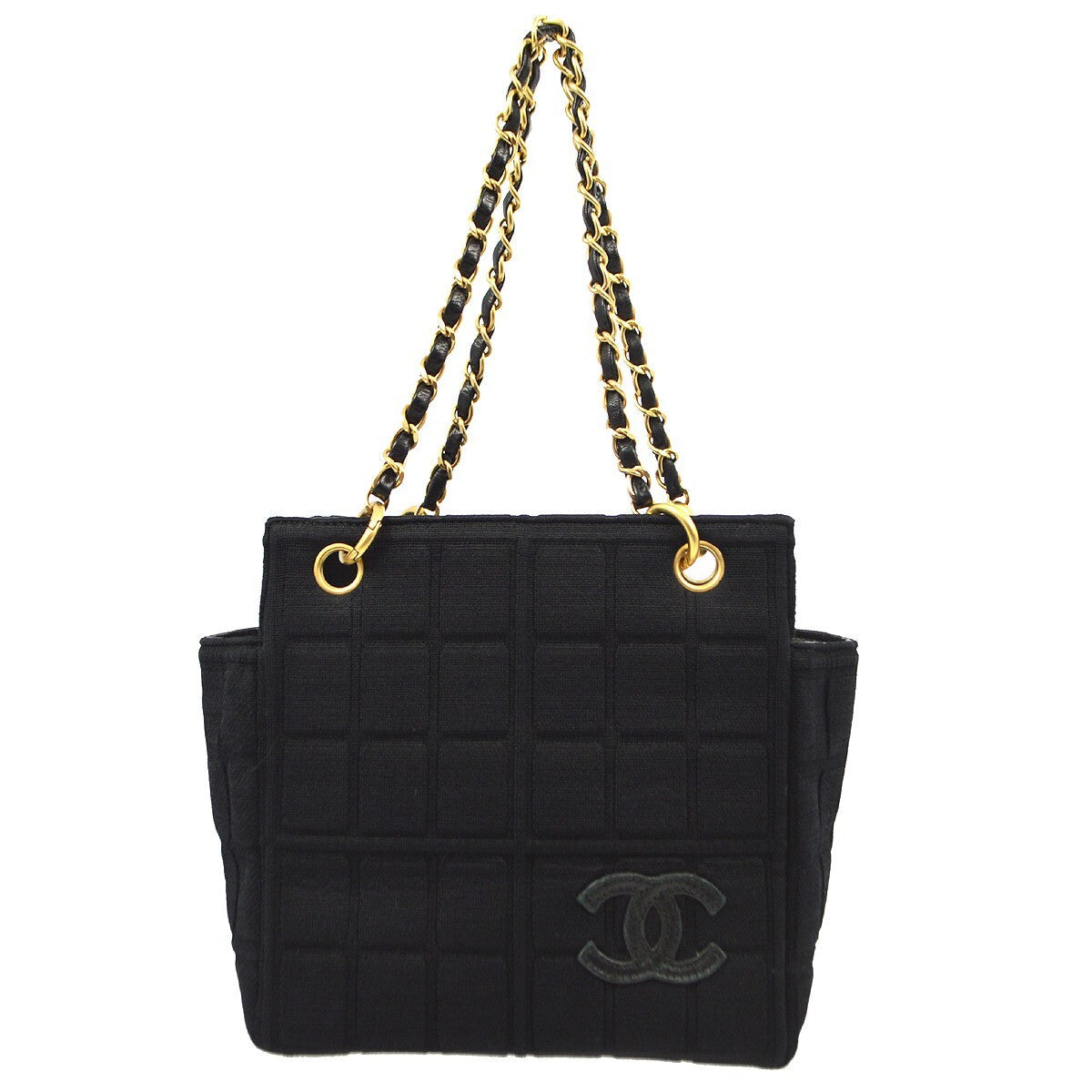 Chanel Chocolate Bar Chain Tote Quilted Jersey Black Cotton Handbag (Pre-Owned)