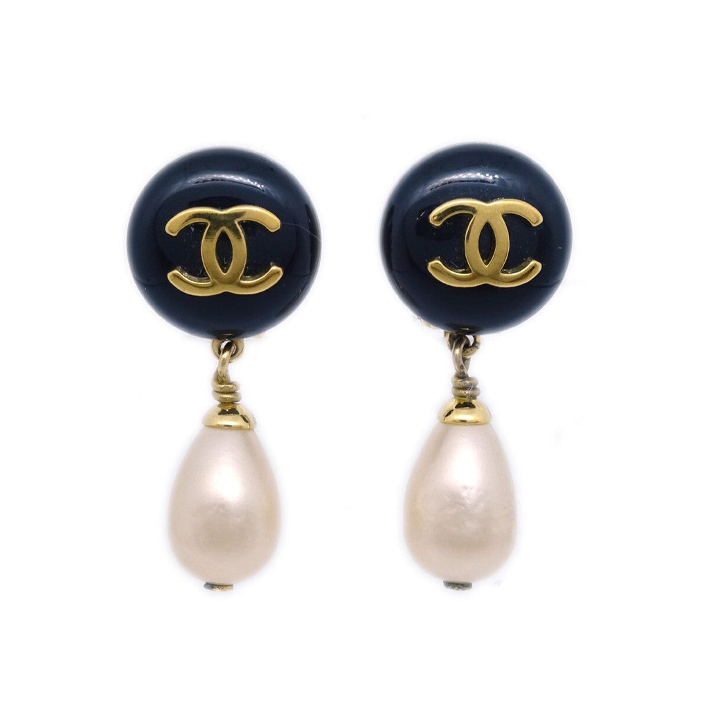 Chanel Cc Dangle Earrings Metal With Faux Pearl Gold Gold_Plated Earrings Jewelry (Pre-Owned)