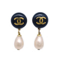 Chanel Cc Dangle Earrings Metal With Faux Pearl Gold Gold_Plated Earrings Jewelry (Pre-Owned)