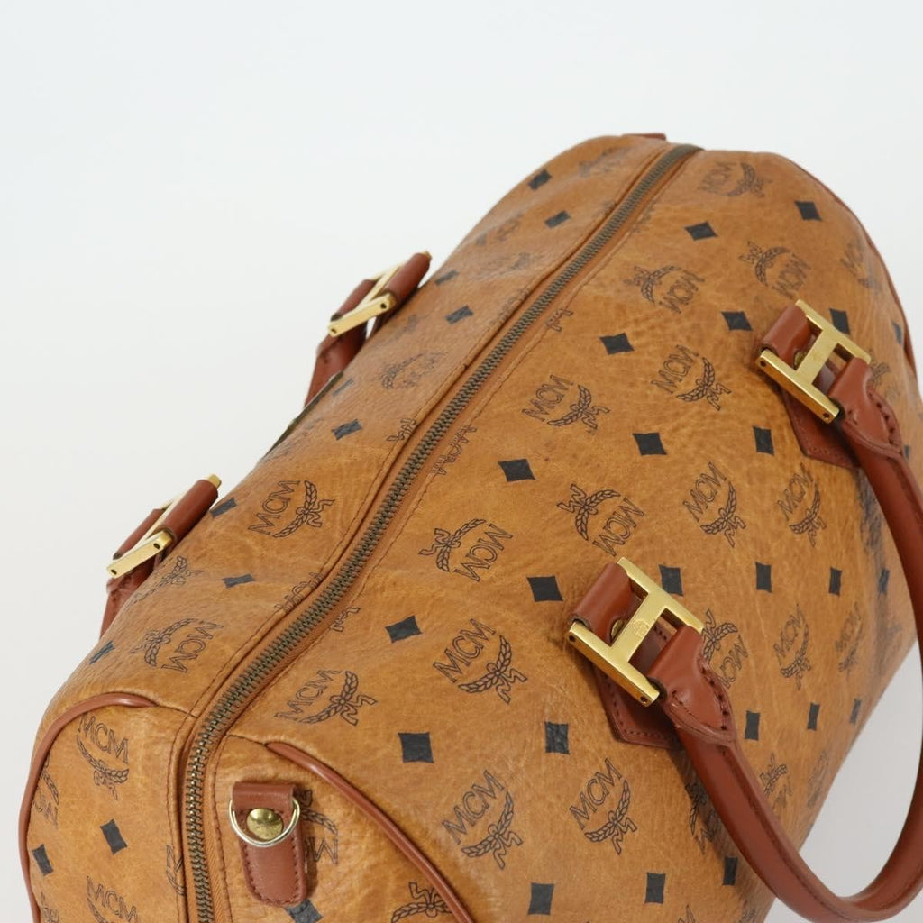 MCM Visetos Logogramme Handbag Canvas And Leather Brown Canvas Travel Bag Bag (Pre-Owned)