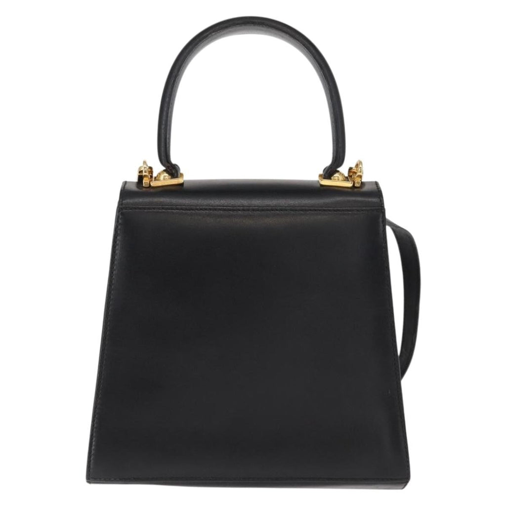 Salvatore Ferragamo Gancini Convertible Top Handle Bag Leather Black Leather Handbag (Pre-Owned)