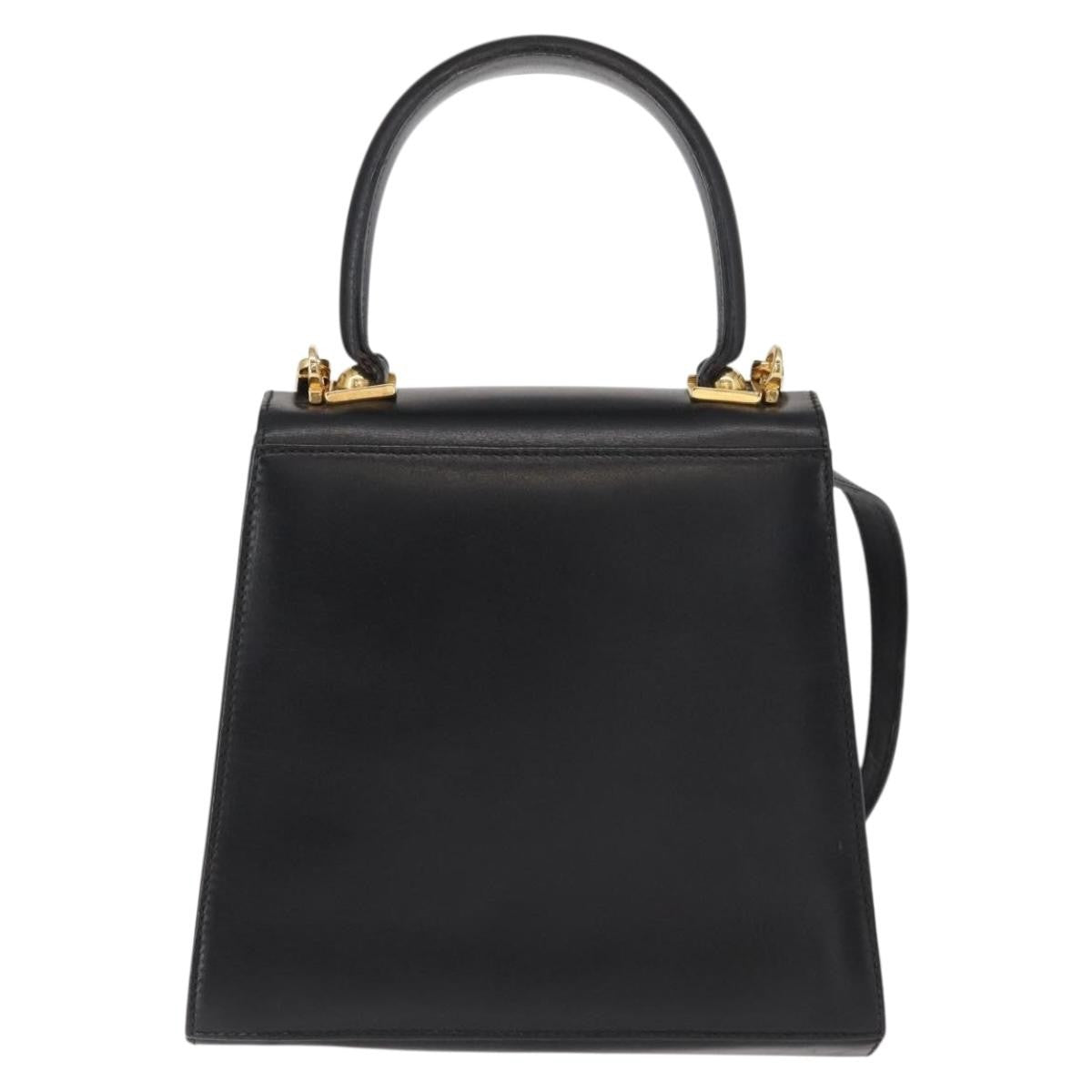 Salvatore Ferragamo Gancini Convertible Top Handle Bag Leather Black Leather Handbag (Pre-Owned)