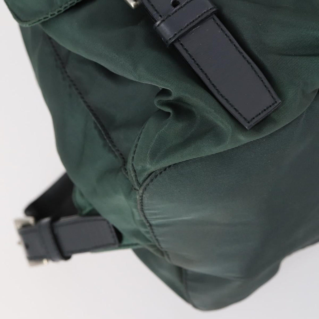 Prada Vela Double Front Pocket Backpack Tessuto With Saffiano Leather Green Nylon Backpack Bag (Pre-Owned)