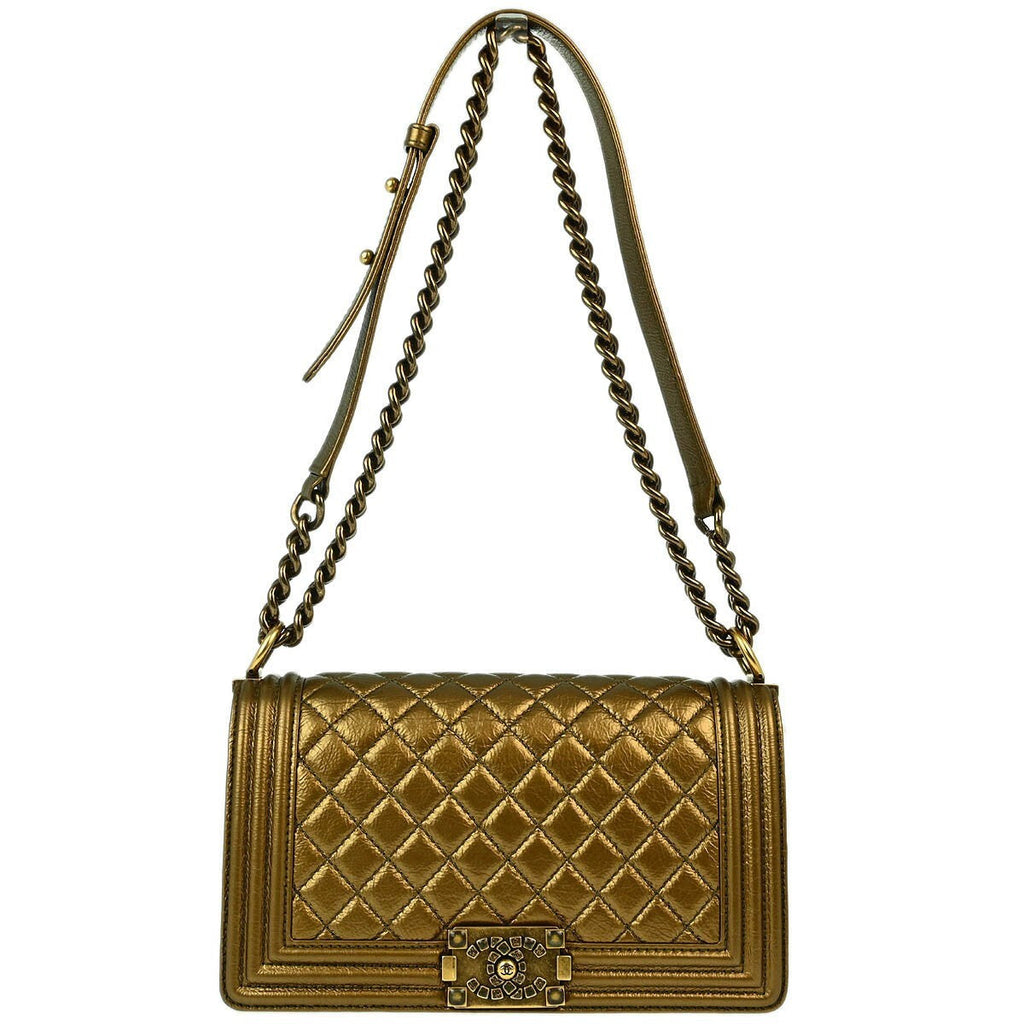 Chanel Boy Flap Bag Quilted Calfskin Gold Leather Shoulder Bag Bag (Pre-Owned)