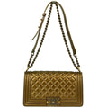 Chanel Boy Flap Bag Quilted Calfskin Gold Leather Shoulder Bag Bag (Pre-Owned)