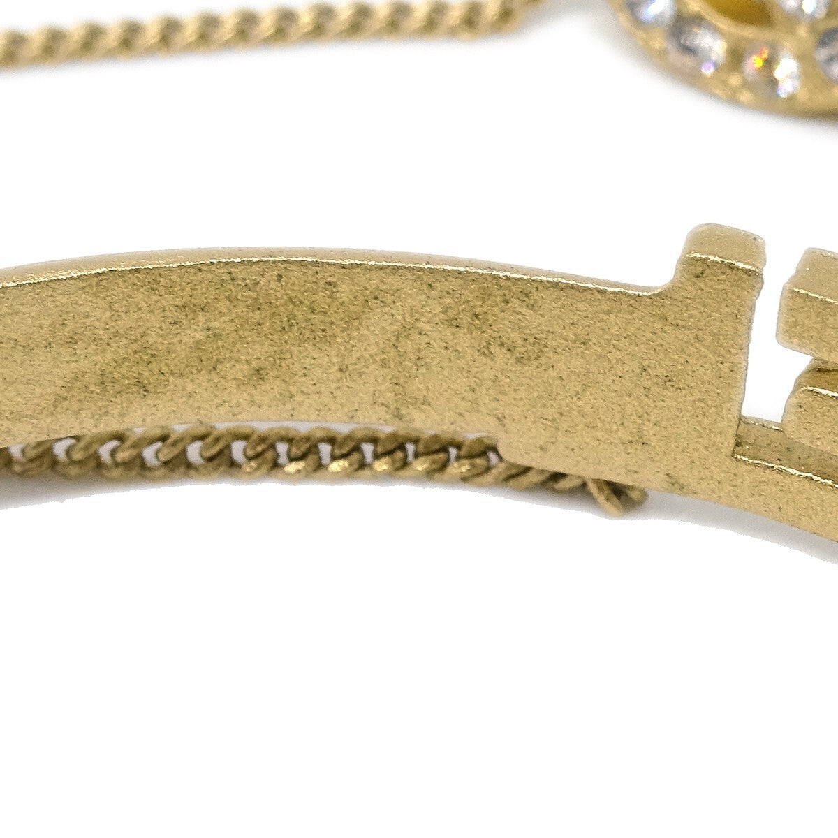 Chanel Logo Bangle With Chain Attached Cc Ring Metal With Crystal Gold Gold_Plated Bracelet Jewelry (Pre-Owned)