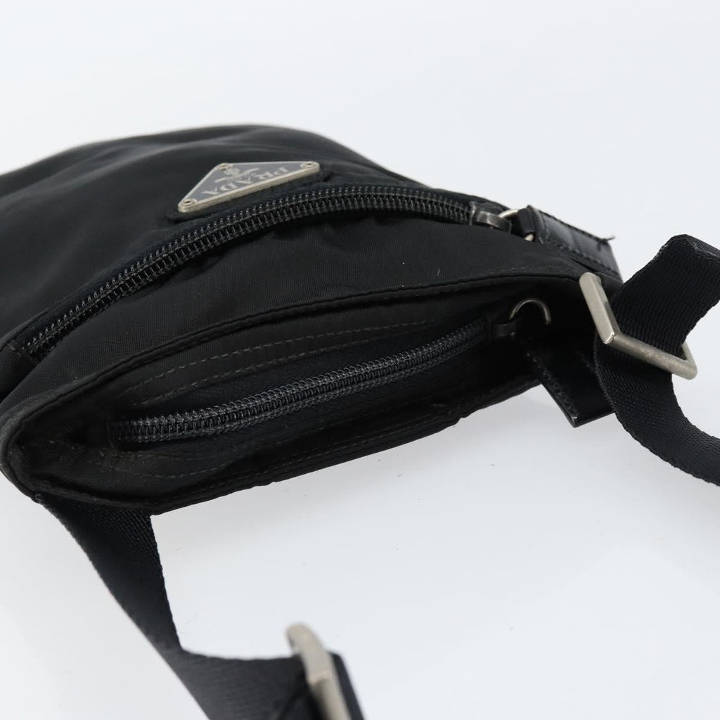 Prada Front Zip Convertible Flat Messenger Tessuto With Leather Black Nylon Shoulder Bag Bag (Pre-Owned)